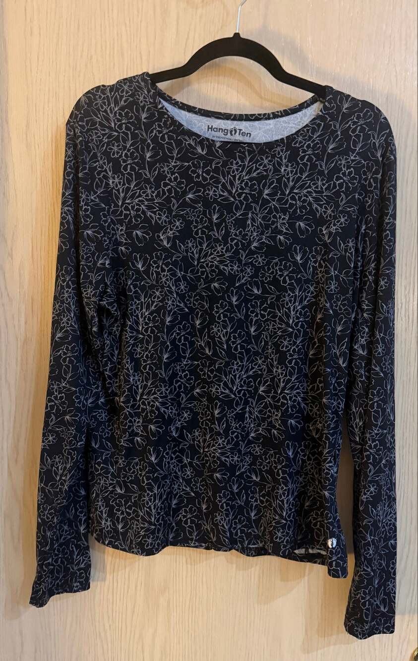 Hang Ten Women's XL Black Floral UPF 50 Sun Protection Long Sleeve Top